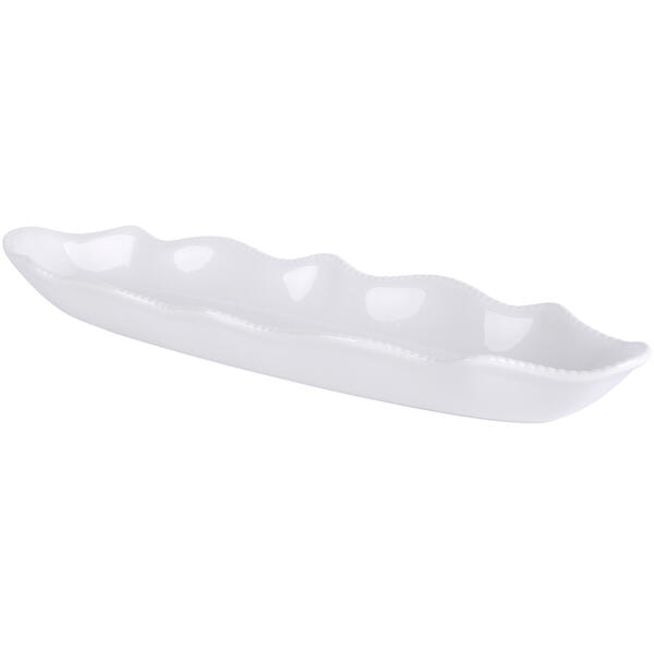 Home Essentials 18in. Pure White Ruffle Edge Oval Platter - image 