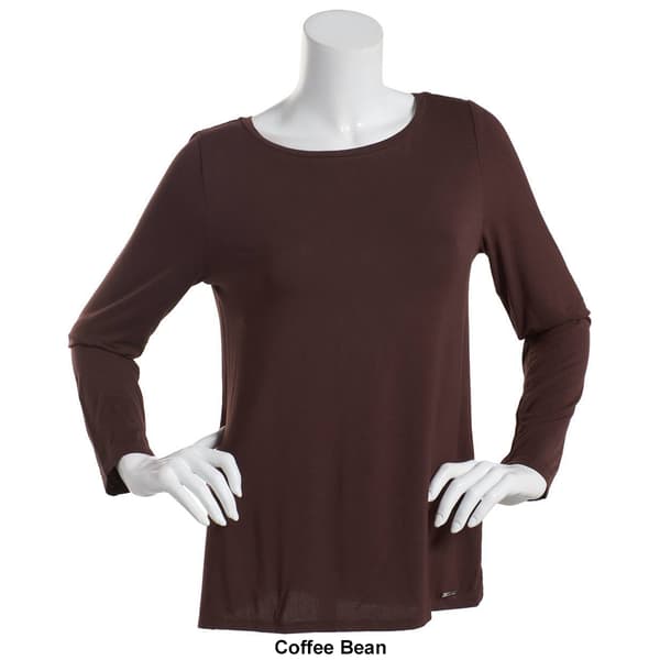 Womens Calvin Klein Long Sleeve Boatneck Solid Liquid Jersey Top