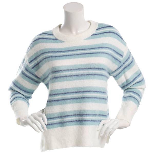 Juniors No Comment Multi Side Stripe Brush Crew Neck Sweater