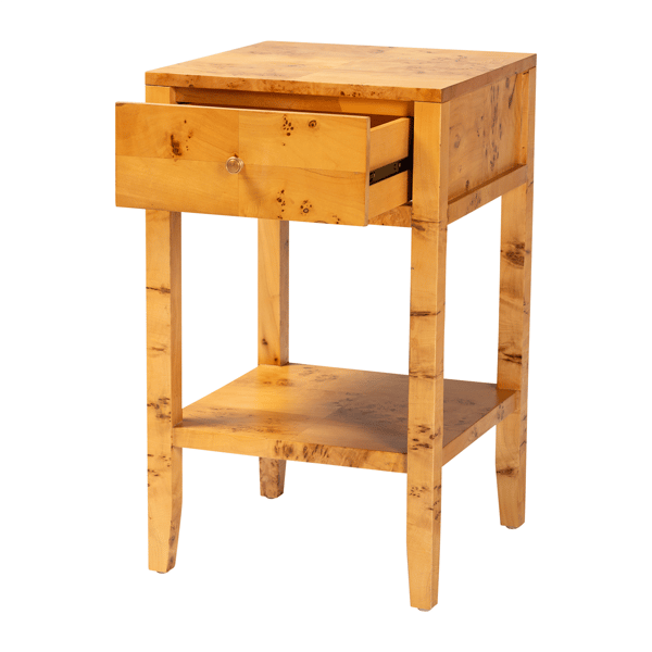 bali & pari Ghina Modern Real Burl Wood 1-Drawer Nightstand