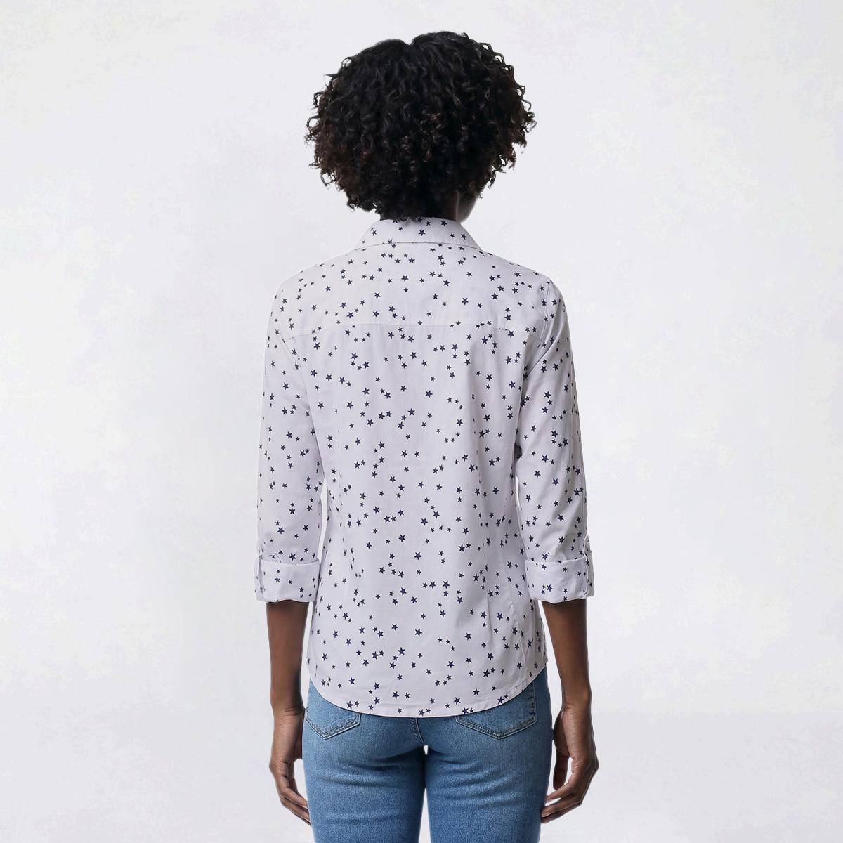 Womens Emily Daniels 3/4 Roll Tab Sleeve Star Button Down