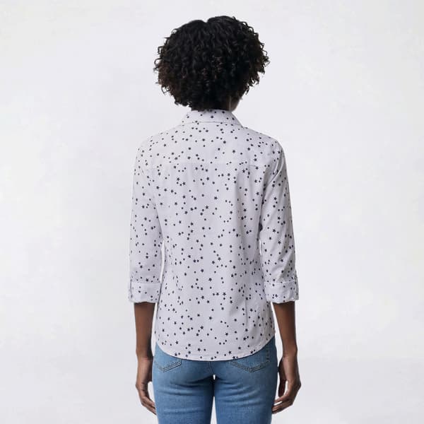 Womens Emily Daniels 3/4 Roll Tab Sleeve Star Button Down
