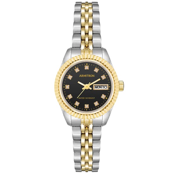 Womens Armitron Two-Tone Crystal Accent Dial Watch - 75-2475BKTT - image 