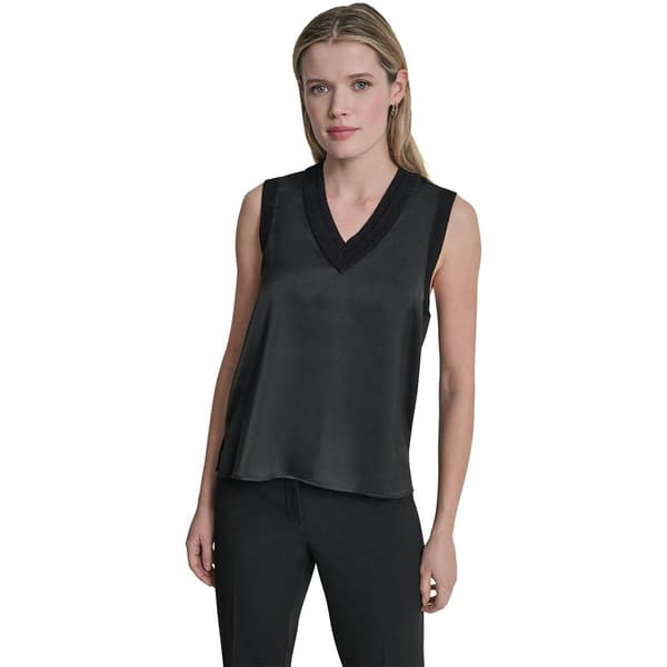 Womens DKNY Sleeeveless Ribbed V Neck Blouse - image 