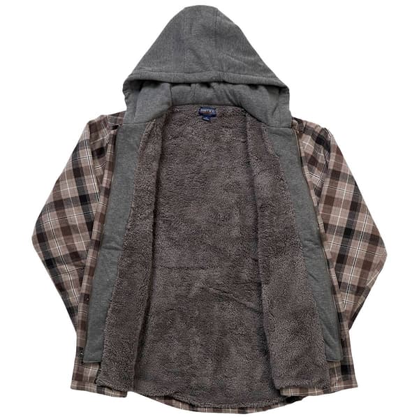 Mens Smith''s Sherpa Lined Flannel Shirt Jacket - Taupe/Brown