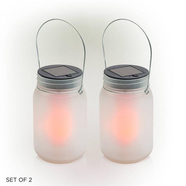 Alpine Solar Jar Glass Lantern w/ LED Dancing Flame - Set of 2 - image 