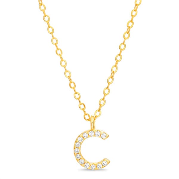 Sterling Silver Gold C Initial Cubic Zirconia Necklace - image 