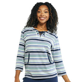 Petite Hasting & Smith 3/4 Sleeve Stripe Pouch Pocket Tee