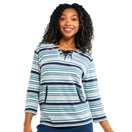 Womens Hasting & Smith 3/4 Sleeve Stripe Pouch Pocket Tee