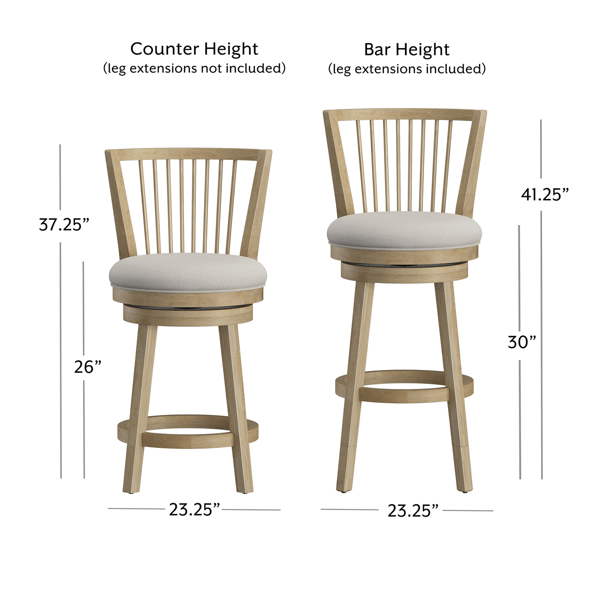 HH2 Home Garlington Wood Swivel Windsor Adjustable Height Stool