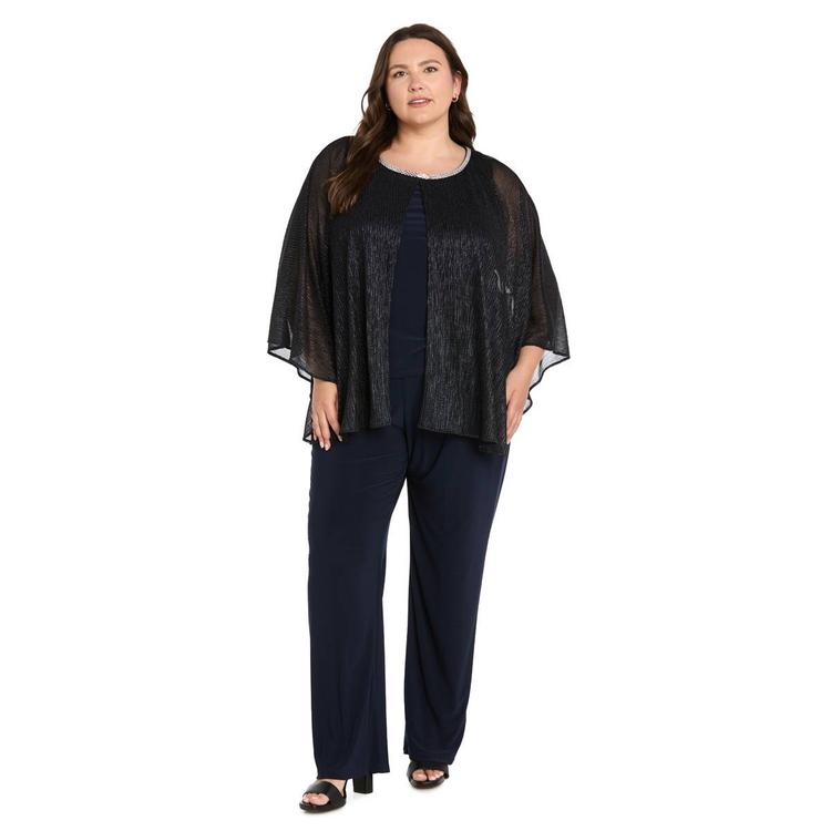 Plus Size R&M Richards Mock 2Pc Crinkle Capelet Pants Set