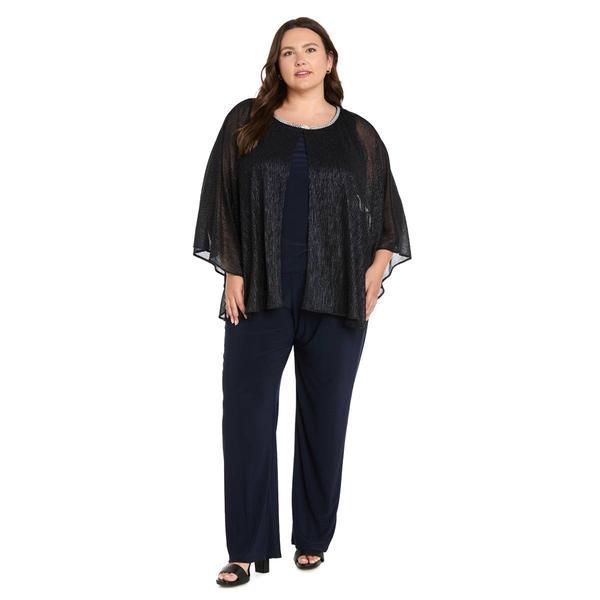 Plus Size R&M Richards Mock 2Pc Crinkle Capelet Pants Set - image 