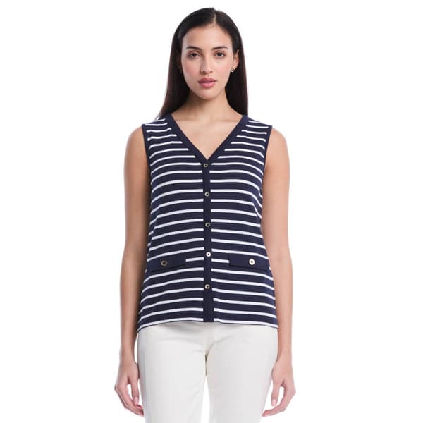 Womens Rafaella(R) Sleeveless Striped Button Front With Pockets Top - image 