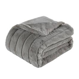 Videri Home Faux Fur Grey Stripe Throw Blanket