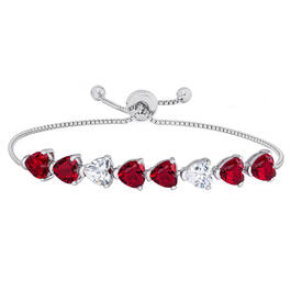 Ruby & CZ Linked Hearts Adjustable Bracelet