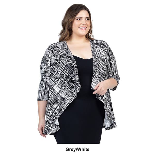 Plus Size 24/7 Comfort Apparel Geometric Open Cardigan
