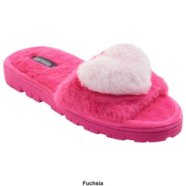 Womens Kensie Faux Fur Slide Slippers with Heart