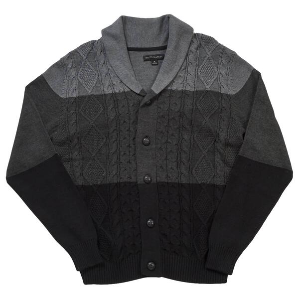 Mens Tricot Color Block Aran Cable Cardigan - image 