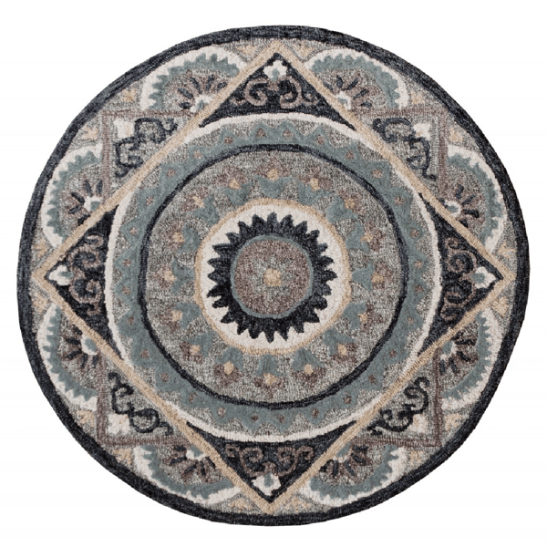 HomeRoots Round Grey Geometric Medallion Area Rug