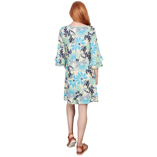 Womens Ruby Rd. 3/4 Ruffle Sleeve Sunburst Shift Dress