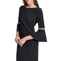 Womens Calvin Klein 3/4 Flounce Sleeve Rhinestone Sheath Dress
