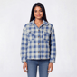 Juniors Pink Rose Plaid Sherpa Patch Pocket Shacket - image 1