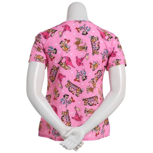 Womens Short Sleeve Flintstones Stars Retro Pajama Scrub Top