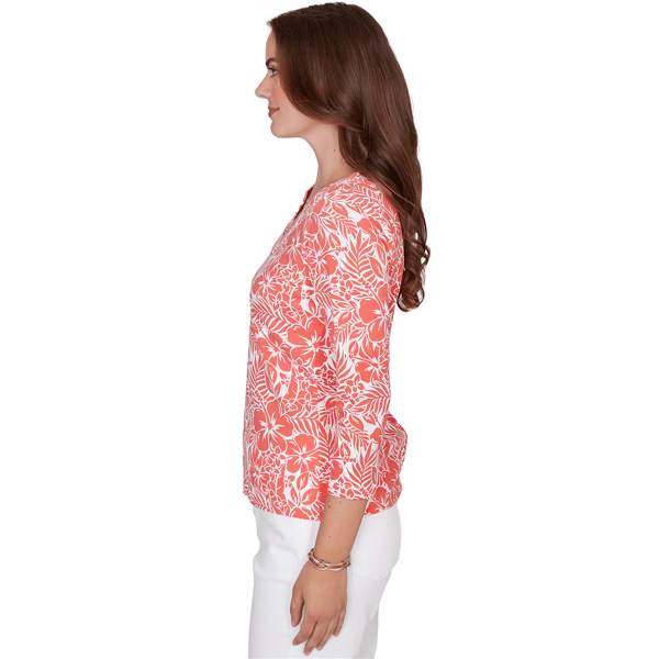 Petite Hearts of Palm Printed Essentials Tropical Blouse