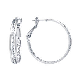 Silver-Plated 32mm Hoop Earrings with Twist Center