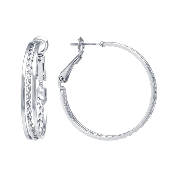 Silver-Plated 32mm Hoop Earrings with Twist Center - image 
