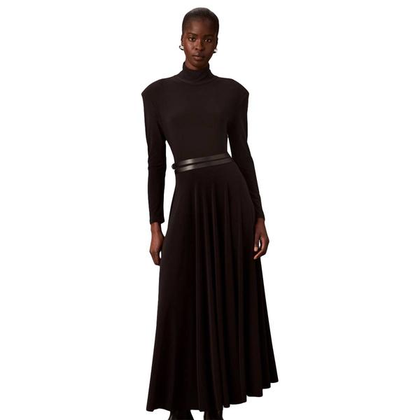 Womens Calvin Klein Long Sleeve Turtleneck Belted Solid Midi Dre - image 