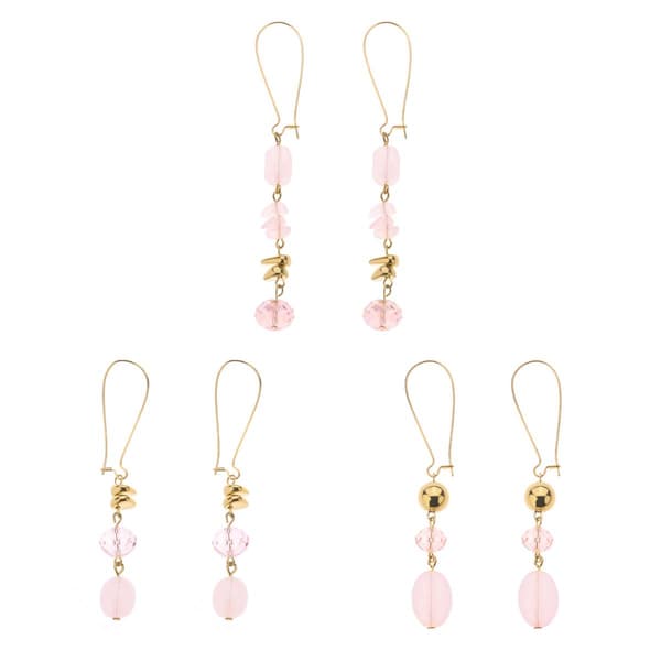 Ashley Cooper(tm) Gold Pink Beaded Trio Earrings - image 