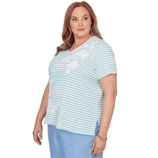 Plus Size  Alfred Dunner Caribbean Blues Stripe Floral Tee
