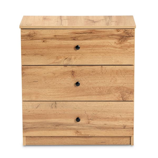 Baxton Studio Decon Oak Brown Wood 3-Drawer Storage Chest