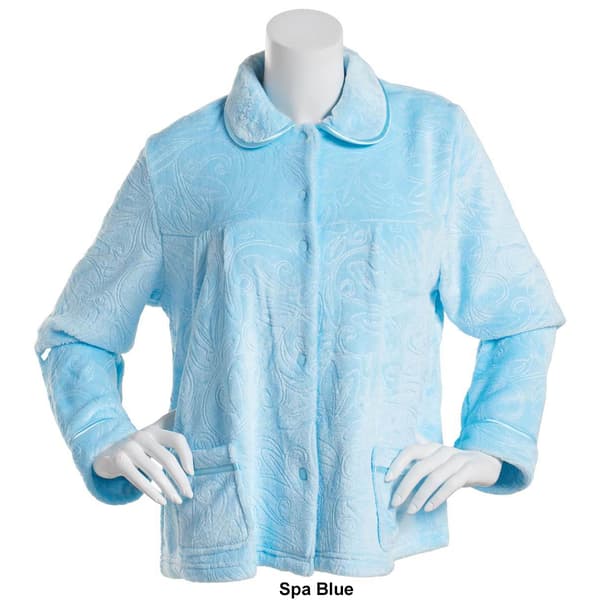 Womens Jasmine Rose Long Sleeve 3D Plush Snap Jacket Robe