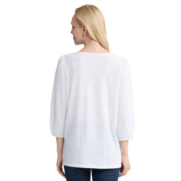 Womens Jones New York 3/4 Sleeve Keyhole Neck Eyelet Blouse