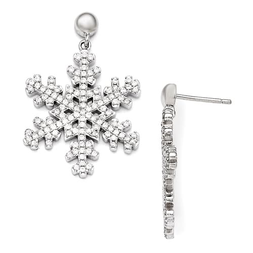 Sterling Silver & CZ Snowflake Dangle Earrings - image 