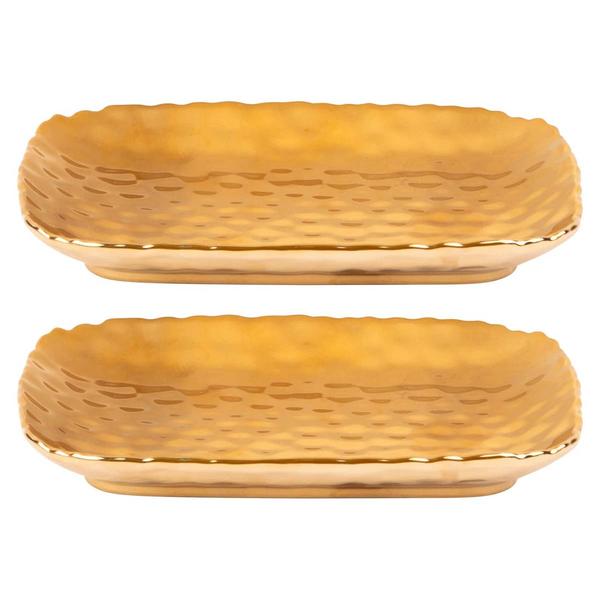 Home Essentials S/2 8 In Gld Hammered Rect Trays - image 
