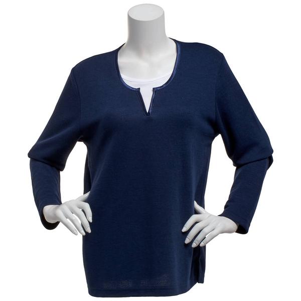Petite Hasting & Smith Long Sleeve Satin Trim Two In One Tee - image 