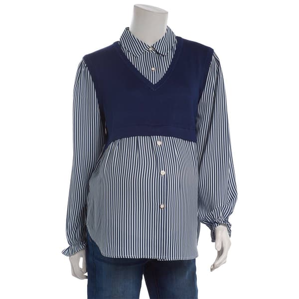 Womens aimee & coco 2-in-1 Long Sleeve Stripe Maternity Blouse - image 