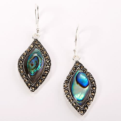 Marsala Marcasite & Paua Shell Earwire Earrings - image 