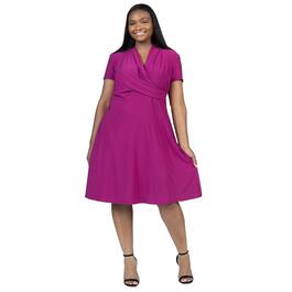 Plus Size 24/7 Comfort Apparel Knee Length Ruched Wrap Dress
