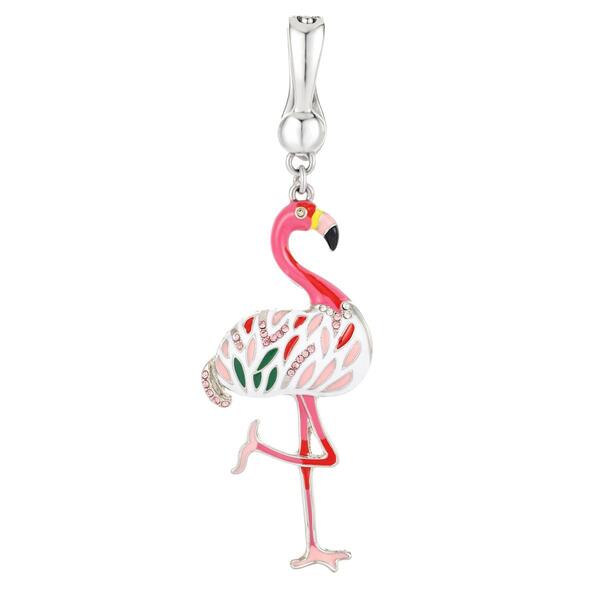 Wearable Art Silver-Tone Pink Flamingo Enhancer Pendant - image 