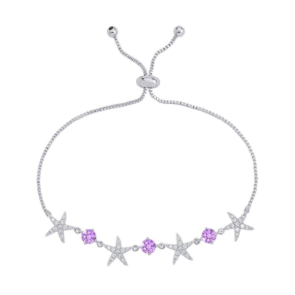 Gianni Argento Starfish Adjustable Bracelet - Silver/Purple - image 