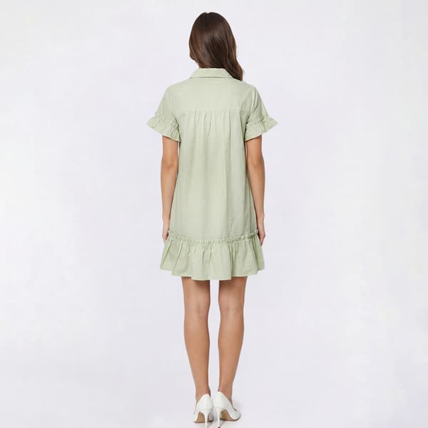 Womens Emily Daniels Short Sleeve Ruffle Trim Stripe Shirtdress