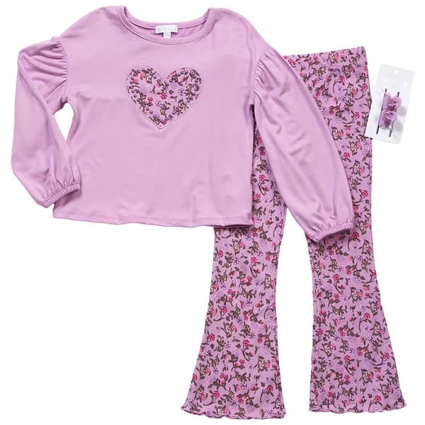 Girls (4-6x) BTween(R) Balloon Sleeve Heart Top & Flare Leggings - image 