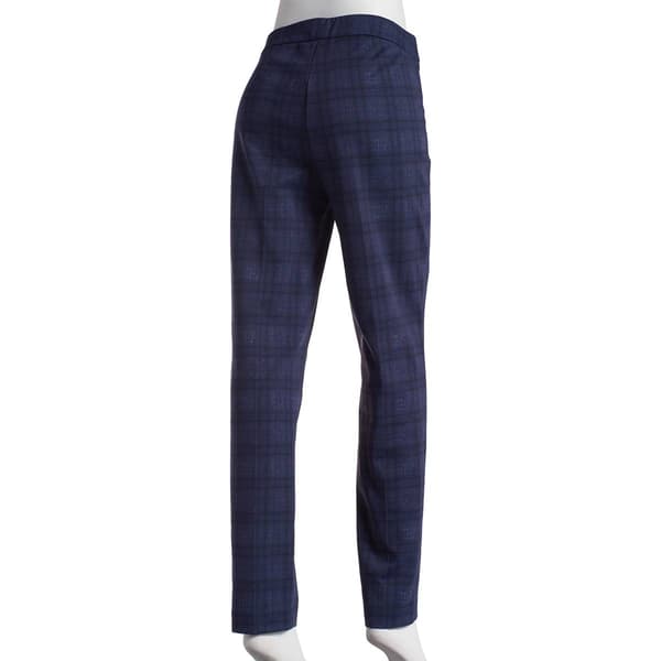 Womens Briggs Plaid Patterned Ponte Pull On Pants - Navy