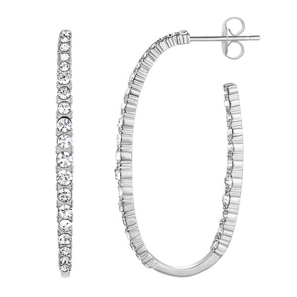Fine Silver Plated Crystal Open Teardrop Dangle Earrings - image 