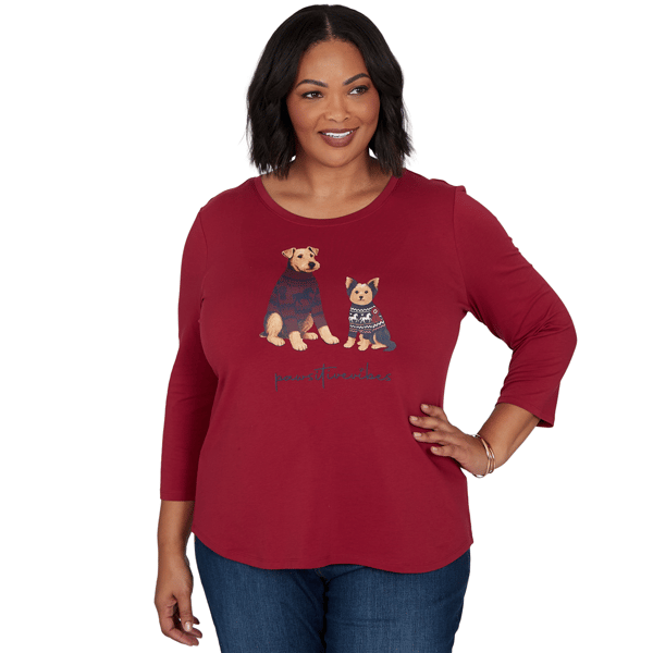 Plus Size Ruby Rd. Must Haves II 3/4 Sleeve Pawsitive Vibes Tee - image 