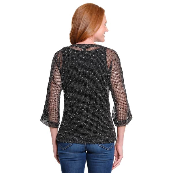 Womens Ali Miles Woven Mesh Button Front Cardigan